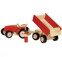 goki - roter Traktor mit Anhänger