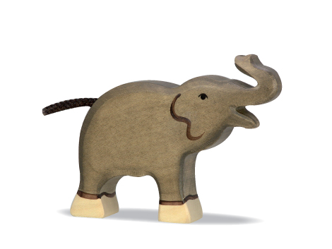 Holztiger - Elefant, klein mit hohem Rüssel - zum Schließen ins Bild klicken